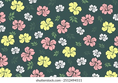 Hibiscus flores Padrão. Padrão sem emenda havaiano. Flores e Folhas tropicais. Camisa Havaiana Aloha. Design para tecido, têxtil, papel de parede, roupas. fundo floral. ilustração vetorial