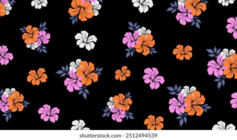 Hibiscus flores Padrão. Padrão sem emenda havaiano. Flores e Folhas tropicais. Camisa Havaiana Aloha. Design para tecido, têxtil, papel de parede, roupas. fundo floral. ilustração vetorial