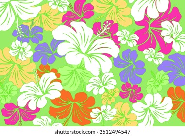 Hibiscus flores Padrão. Padrão sem emenda havaiano. Flores e Folhas tropicais. Camisa Havaiana Aloha. Design para tecido, têxtil, papel de parede, roupas. fundo floral. ilustração vetorial