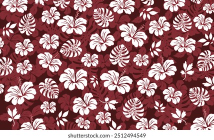 Hibiscus flores Padrão. Padrão sem emenda havaiano. Flores e Folhas tropicais. Camisa Havaiana Aloha. Design para tecido, têxtil, papel de parede, roupas. fundo floral. ilustração vetorial