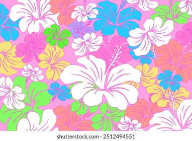 Hibiscus flores Padrão. Padrão sem emenda havaiano. Flores e Folhas tropicais. Camisa Havaiana Aloha. Design para tecido, têxtil, papel de parede, roupas. fundo floral. ilustração vetorial