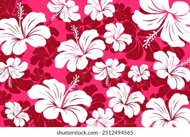 Hibiscus flowers Pattern. Hawaiian Seamless Pattern. Tropical flowers and Leaves. Hawaiian Aloha Shirt. Design for fabric, textile, wallpaper, clothing. floral background. vector illustration