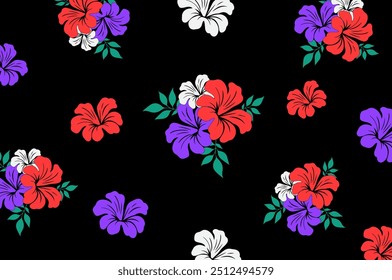 Hibiscus flores Padrão. Padrão sem emenda havaiano. Flores e Folhas tropicais. Camisa Havaiana Aloha. Design para tecido, têxtil, papel de parede, roupas. fundo floral. ilustração vetorial