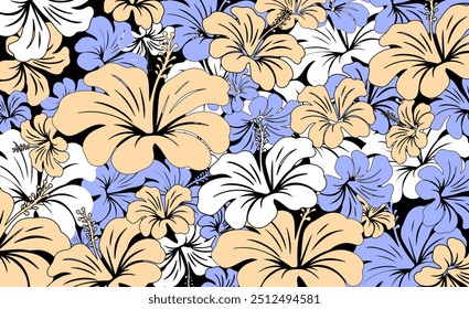 Hibiscus flores Padrão. Padrão sem emenda havaiano. Flores e Folhas tropicais. Camisa Havaiana Aloha. Design para tecido, têxtil, papel de parede, roupas. fundo floral. ilustração vetorial