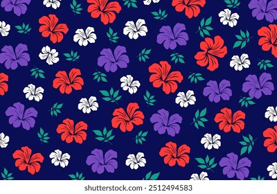 Hibiscus flores Padrão. Padrão sem emenda havaiano. Flores e Folhas tropicais. Camisa Havaiana Aloha. Design para tecido, têxtil, papel de parede, roupas. fundo floral. ilustração vetorial