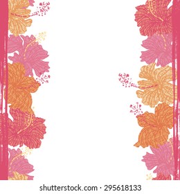 Hibiscus flowers seamless border. All elements of composition located on separate layers and can be easy editable