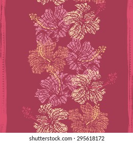 Hibiscus flowers seamless border. All elements of composition located on separate layers and can be easy editable