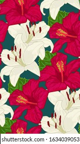Hibiscus flowers - seamless pattern.