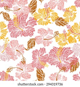 Hibiscus flowers seamless pattern. All elements of composition located on separate layers and can be easy editable