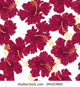 Hibiscus flowers seamless pattern. All elements of composition located on separate layers and can be easy editable