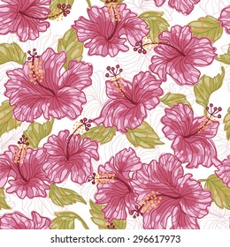 Hibiscus flowers seamless pattern. All elements of composition located on separate layers and can be easy editable