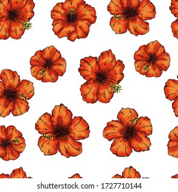 hibiscus flowers seamless pattern background. Tender flowers.