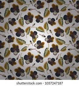 Hibiscus flowers seamless pattern in brown, white and gray colors. Cute vector floral background.