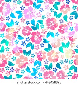 Hibiscus flowers seamless pattern. Hawaiian Aloha Shirt Seamless Background.