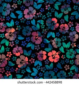 Hibiscus flowers seamless pattern. Hawaiian Aloha Shirt Background.