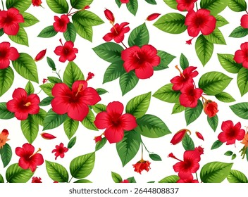 Hibiscus flowers seamless pattern on white background