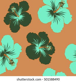 Hibiscus flowers seamless pattern on a pink background.