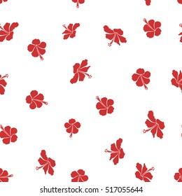 Hibiscus flowers seamless pattern on a white background in orange colors.