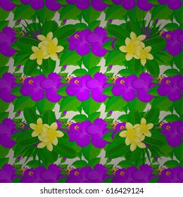 Hibiscus flowers seamless pattern on a beige background. Cute vector floral background.