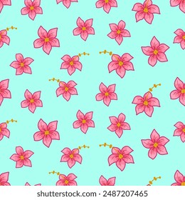 Hibiscus flowers seamless pattern. Vector illustration of a background of tropical pink flowers.