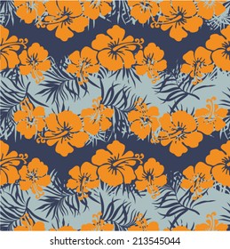 Hibiscus flowers seamless pattern, Vintage floral vector wallpaper in custom colors 
