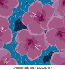 Hibiscus flowers tropical pattern. Exotic seamless pattern with tropical flowers. Hibiscus flower. Floral background with exotic flowers.