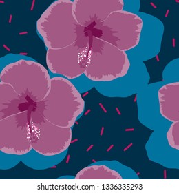 Hibiscus flowers tropical pattern. Exotic seamless pattern with tropical flowers. Hibiscus flower. Floral background with exotic flowers.