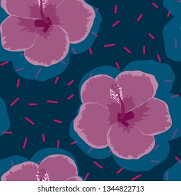 Hibiscus flowers tropical pattern. Exotic seamless pattern with tropical flowers. Hibiscus flower. Floral background with exotic flowers.