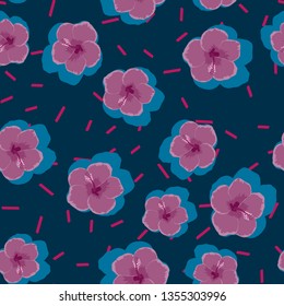 Hibiscus flowers tropical pattern. Exotic seamless pattern with tropical flowers. Hibiscus flower. Floral background with exotic flowers.