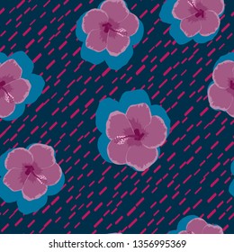 Hibiscus flowers tropical pattern. Exotic seamless pattern with tropical flowers. Hibiscus flower. Floral background with exotic flowers.