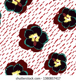 Hibiscus flowers tropical pattern. Exotic seamless pattern with tropical flowers. Hibiscus flower. Floral background with exotic flowers.
