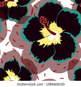 Hibiscus flowers tropical pattern. Exotic seamless pattern with tropical flowers. Hibiscus flower. Floral background with exotic flowers.