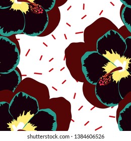 Hibiscus flowers tropical pattern. Exotic seamless pattern with tropical flowers. Hibiscus flower. Floral background with exotic flowers.