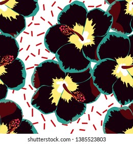 Hibiscus flowers tropical pattern. Exotic seamless pattern with tropical flowers. Hibiscus flower. Floral background with exotic flowers.
