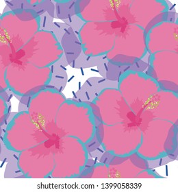Hibiscus flowers tropical pattern. Exotic seamless pattern with tropical flowers. Hibiscus flower. Floral background with exotic flowers.