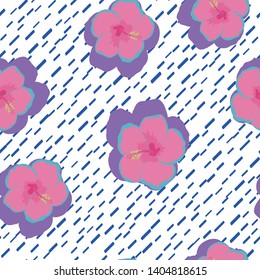 Hibiscus flowers tropical pattern. Exotic seamless pattern with tropical flowers. Hibiscus flower. Floral background with exotic flowers.