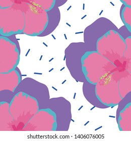 Hibiscus flowers tropical pattern. Exotic seamless pattern with tropical flowers. Hibiscus flower. Floral background with exotic flowers.