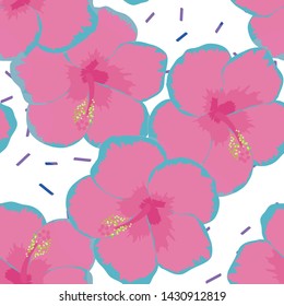 Hibiscus flowers tropical pattern. Exotic seamless pattern with tropical flowers. Hibiscus flower. Floral background with exotic flowers.