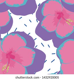 Hibiscus flowers tropical pattern. Exotic seamless pattern with tropical flowers. Hibiscus flower. Floral background with exotic flowers.