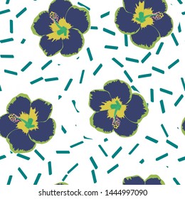 Hibiscus flowers tropical pattern. Exotic seamless pattern with tropical flowers. Hibiscus flower. Floral background with exotic flowers.
