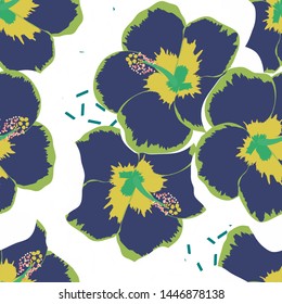Hibiscus flowers tropical pattern. Exotic seamless pattern with tropical flowers. Hibiscus flower. Floral background with exotic flowers.