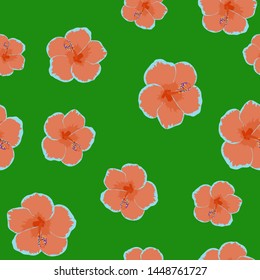 Hibiscus flowers tropical pattern. Exotic seamless pattern with tropical flowers. Hibiscus flower. Floral background with exotic flowers.