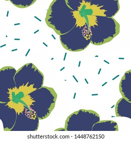 Hibiscus flowers tropical pattern. Exotic seamless pattern with tropical flowers. Hibiscus flower. Floral background with exotic flowers.
