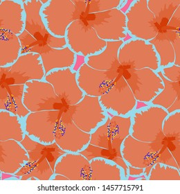 Hibiscus flowers tropical pattern. Exotic seamless pattern with tropical flowers. Hibiscus flower. Floral background with exotic flowers.