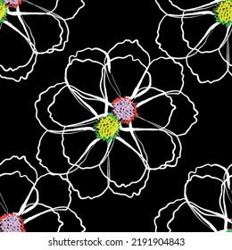 Hibiscus flowers tropical pattern. Seamless fabric of floral Line Pattern Vector, like ornament vector. Suit for package design, wallpaper, fashion print.