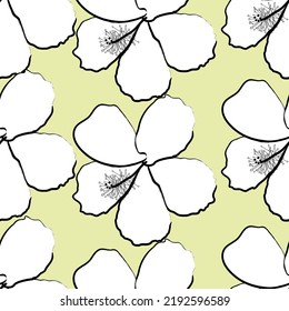 Hibiscus flowers tropical pattern. Seamless fabric of floral Line Pattern Vector, like ornament vector. Suit for package design, wallpaper, fashion print.
