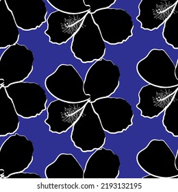Hibiscus flowers tropical pattern. Seamless fabric of floral Line Pattern Vector, like ornament vector. Suit for package design, wallpaper, fashion print.