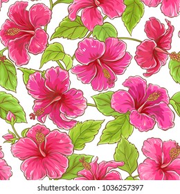 hibiscus flowers vector pattern on color background 