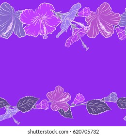 Hibiscus flowers in violet colors with copy space (place for your text).
