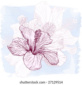 Hibiskusblumen und Aquarellhintergrund. Elemente auf separaten Ebenen